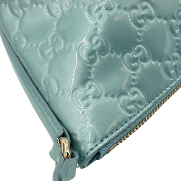 GUCCI GG Emblem Patent Leather Shoulder Bag Light Blue 847281