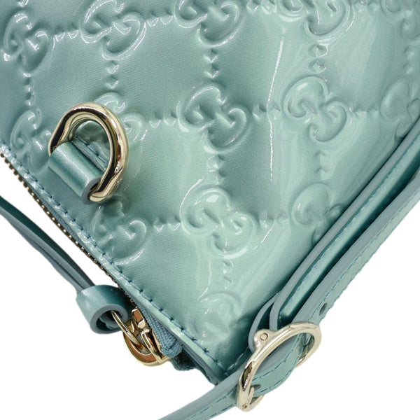 GUCCI GG Emblem Patent Leather Shoulder Bag Light Blue 847281