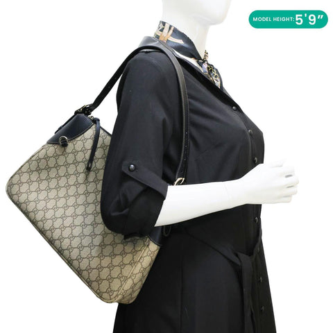 GUCCI Emblem Medium GG Supreme Canvas Shoulder Bag Beige 815217