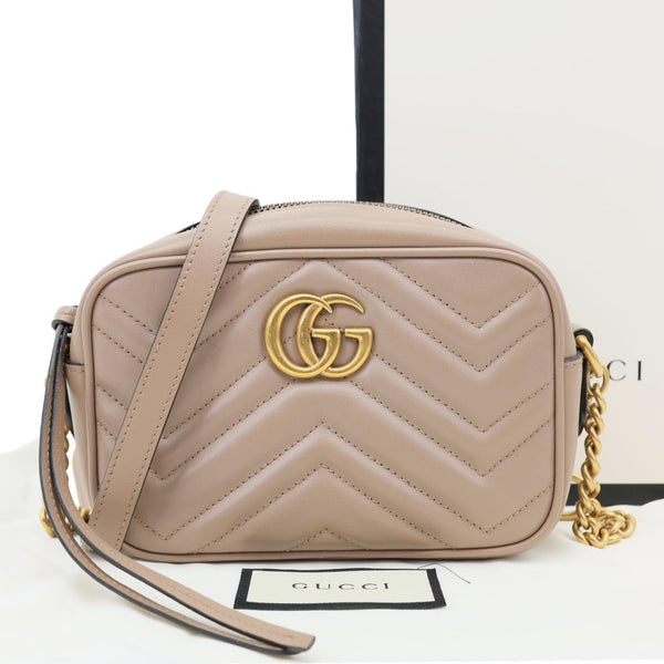 GUCCI GG Marmont Mini Matelasse Leather Crossbody Bag Dusty Pink 448065