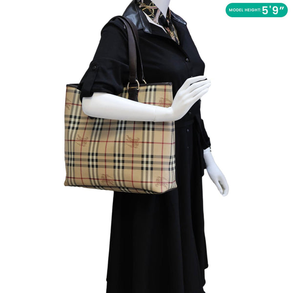 BURBERRY Onslow Haymarket Check Coated Canvas Tote Bag Beige