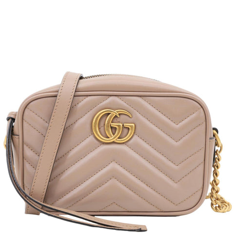 GUCCI GG Marmont Mini Matelasse Leather Crossbody Bag Dusty Pink 448065