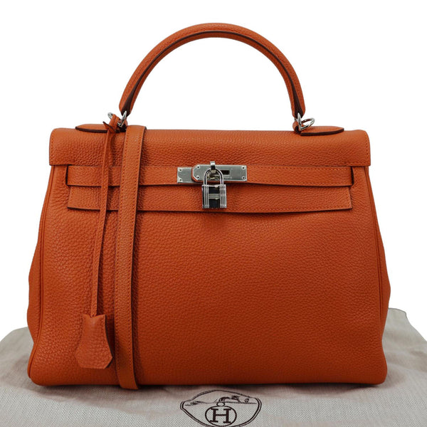 HERMES Kelly 32 Togo Leather Tote Shoulder Bag Orange