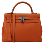 HERMES Kelly 32 Togo Leather Tote Shoulder Bag Orange