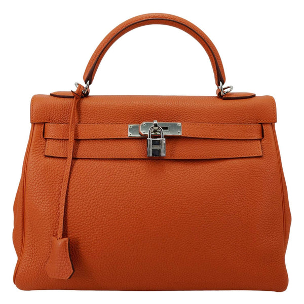 HERMES Kelly 32 Togo Leather Tote Shoulder Bag Orange