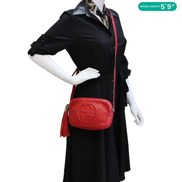 GUCCI Soho Disco Camera Leather Crossbody Bag Red 308364