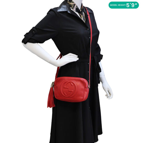 GUCCI Soho Disco Camera Leather Crossbody Bag Red 308364