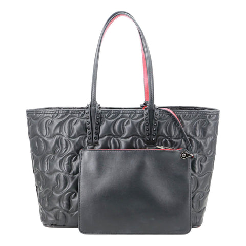 CHRISTIAN LOUBOUTIN Cabata Small East West Nappa Embossed Leather Tote Bag Black