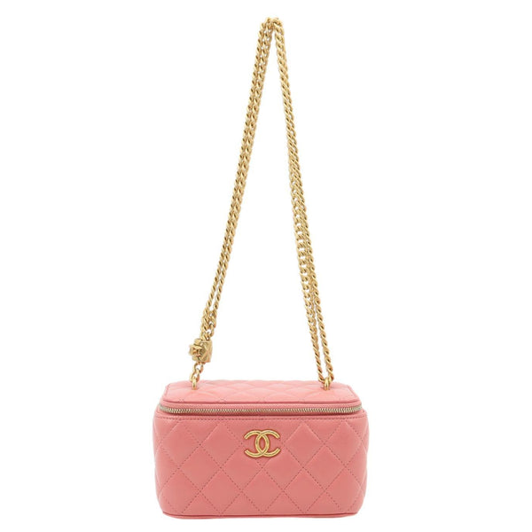 CHANEL All Slide Quilted Leather Long Chain Vanity Case Pink