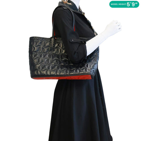 CHRISTIAN LOUBOUTIN Cabata Small East West Nappa Embossed Leather Tote Bag Black