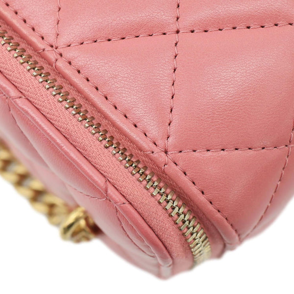 CHANEL All Slide Quilted Leather Long Chain Vanity Case Pink