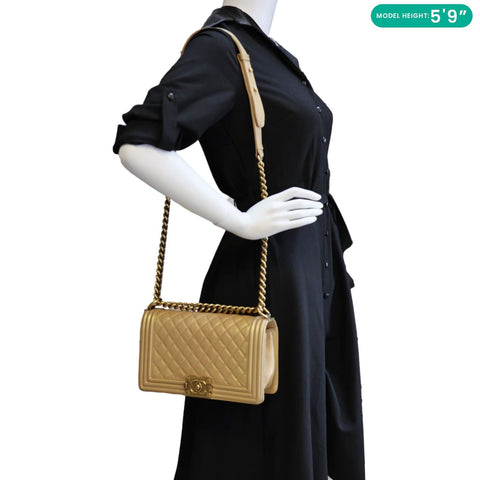 CHANEL Boy Flap Old Medium Quilted Leather Crossbody Bag Gold