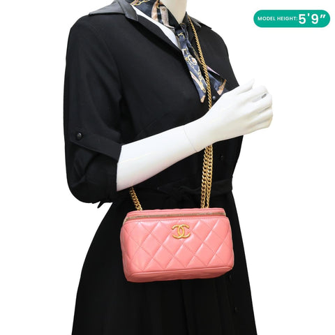 CHANEL All Slide Quilted Leather Long Chain Vanity Case Pink