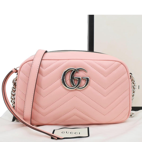 GUCCI GG Marmont Small Matelasse Chevron Leather Camera Bag Pink 447632