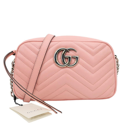 GUCCI GG Marmont Small Matelasse Chevron Leather Camera Bag Pink 447632