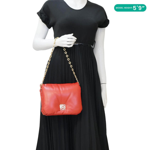 LOEWE Goya Small Puffer Lambskin Leather Shoulder Bag Bag Red