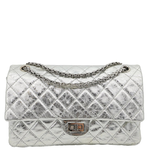 CHANEL 2.55 Reissue Flap Quilted Metallic Aged Calfskin Shoulder Bag Silver