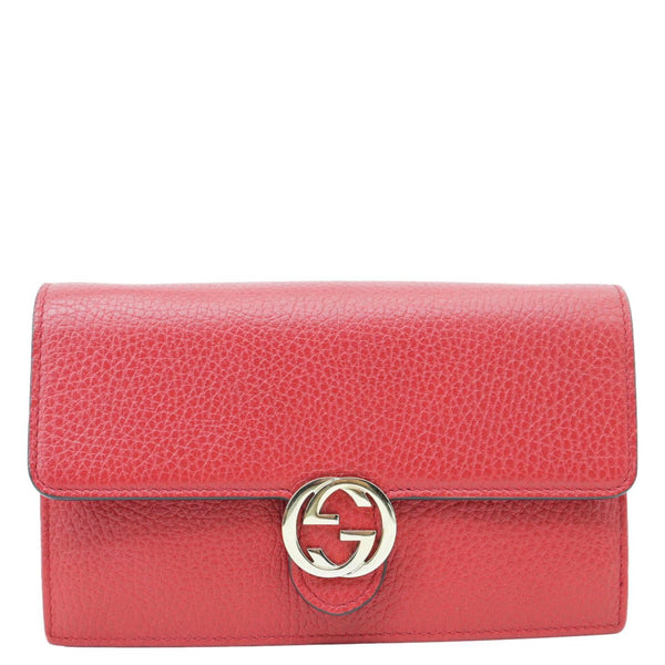 GUCCI Dollar Interlocking G Calfskin Leather Chain Wallet Crossbody Bag Red 510314