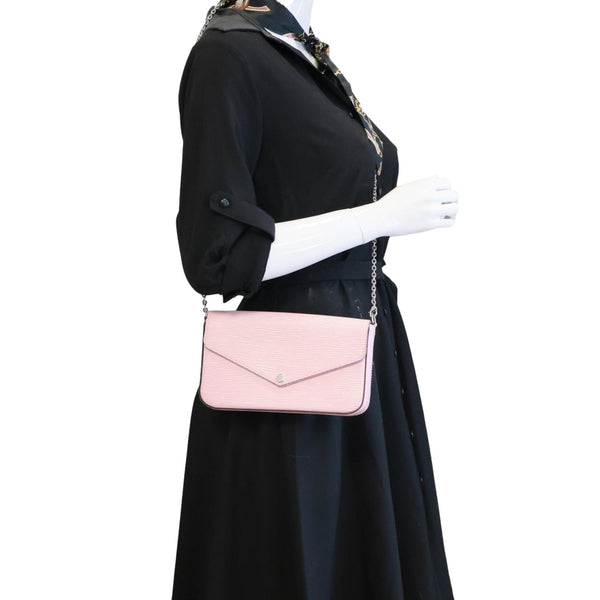 LOUIS VUITTON Felicie Pochette Epi Leather Crossbody Bag Pink