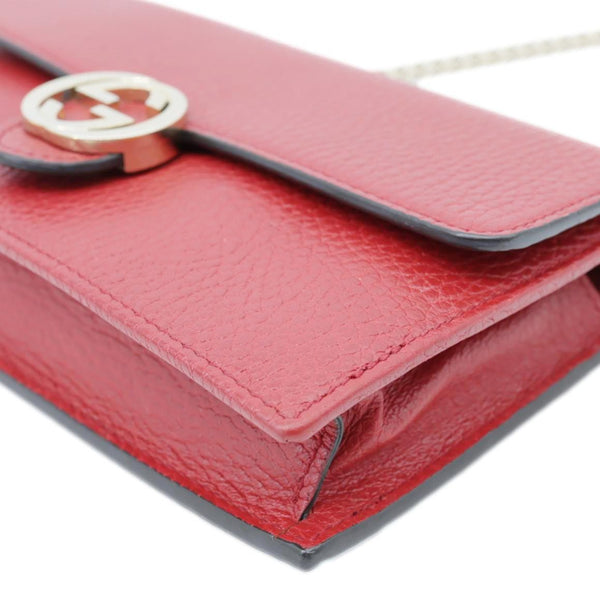 GUCCI Dollar Interlocking G Calfskin Leather Chain Wallet Crossbody Bag Red 510314