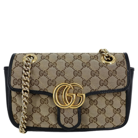 GUCCI GG Marmont Mini Canvas Leather Shoulder Bag Beige 446744
