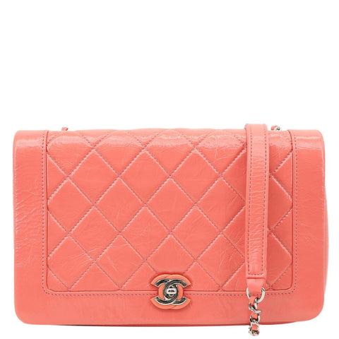 CHANEL Bi Vintage Full Flap Medium Quilted Crumpled Leather Crossbody Bag Pink