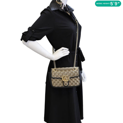 GUCCI GG Marmont Mini Canvas Leather Shoulder Bag Beige 446744