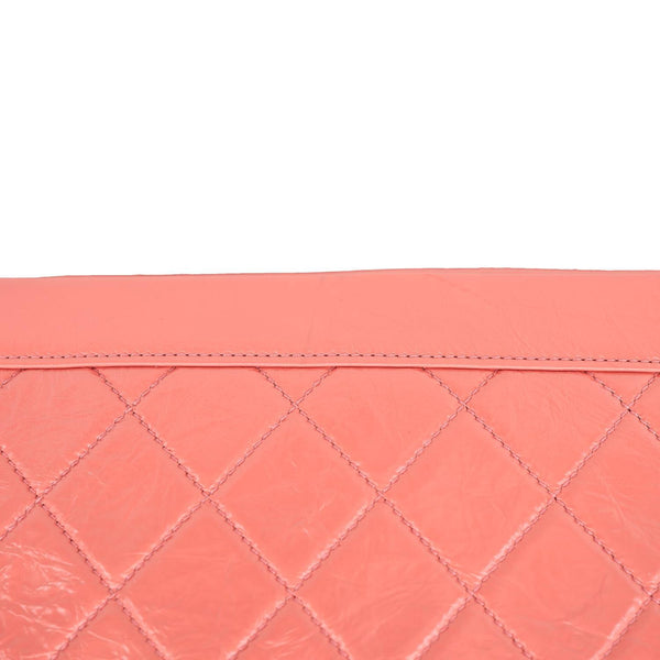 CHANEL Bi Vintage Full Flap Medium Quilted Crumpled Leather Crossbody Bag Pink