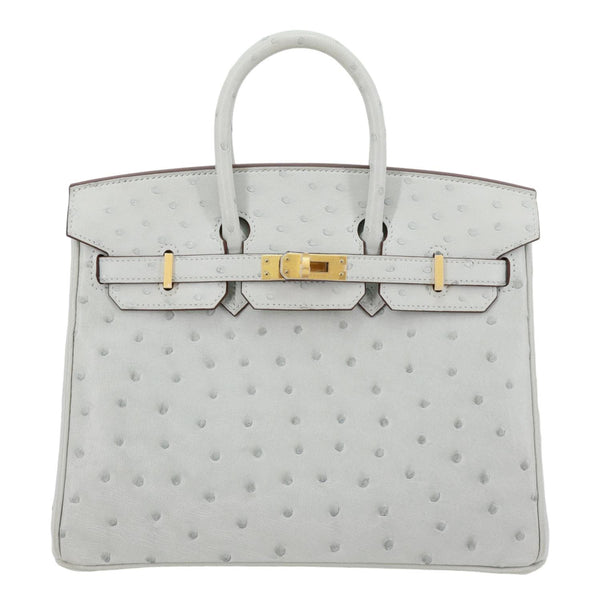 HERMES Birkin 25 Ostrich Leather Satchel Bag Gris Perle