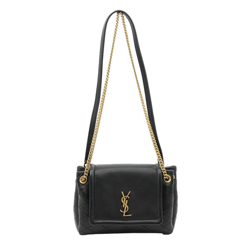 YVES SAINT LAURENT Monogram Nolita Mini Lambskin Leather Shoulder Bag Black