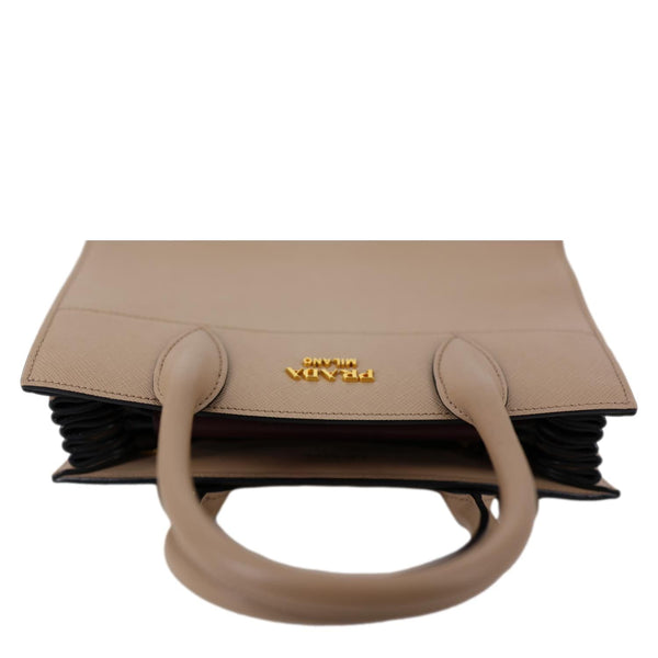 PRADA Bibliotheque Saffiano City Leather Double Handle Tote Shoulder Bag Beige