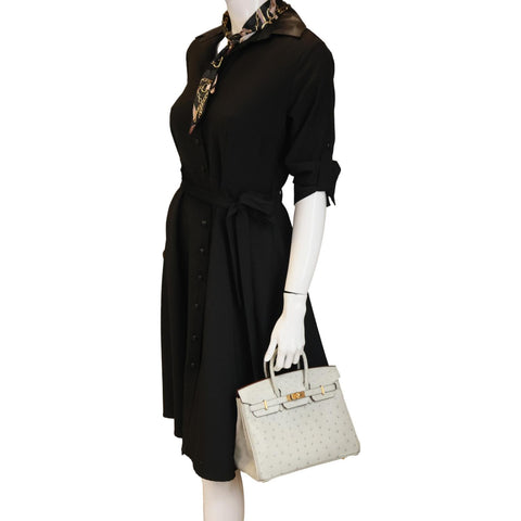 HERMES Birkin 25 Ostrich Leather Satchel Bag Gris Perle