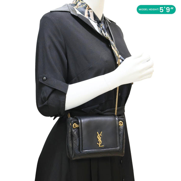 YVES SAINT LAURENT Monogram Nolita Mini Lambskin Leather Shoulder Bag Black
