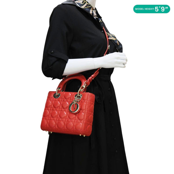 CHRISTIAN DIOR Lady Dior My ABCDior Small Cannage Leather Shoulder Bag Red