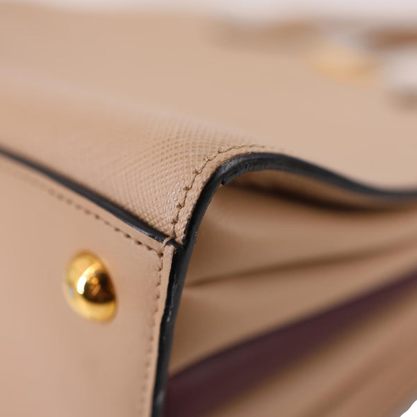 PRADA Bibliotheque Saffiano City Leather Double Handle Tote Shoulder Bag Beige