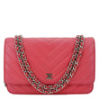 CHANEL CC WOC Chevron Leather Wallet On Chain Crossbody Bag Pink