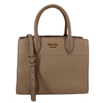 PRADA Bibliotheque Saffiano City Leather Double Handle Tote Shoulder Bag Beige