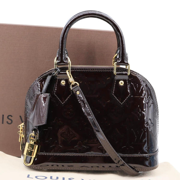 LOUIS VUITTON Alma BB Vernis Leather Satchel Crossbody Bag Amarante