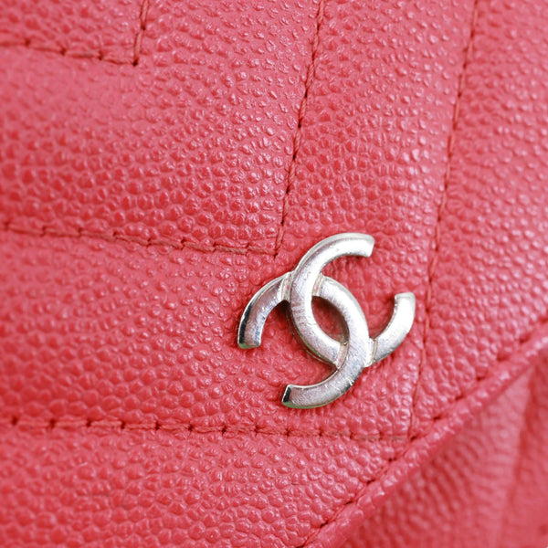 CHANEL CC WOC Chevron Leather Wallet On Chain Crossbody Bag Pink