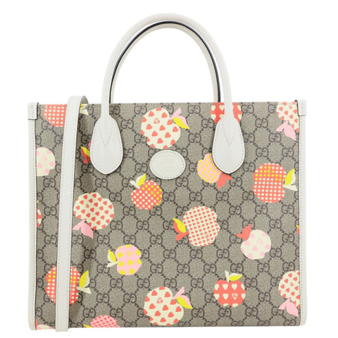 GUCCI Interlocking G Small GG Supreme Les Pommes Canvas Tote Bag Beige 659983