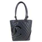CHANEL Cambon Ligne Quilted Calfskin Leather Tote Bag Black
