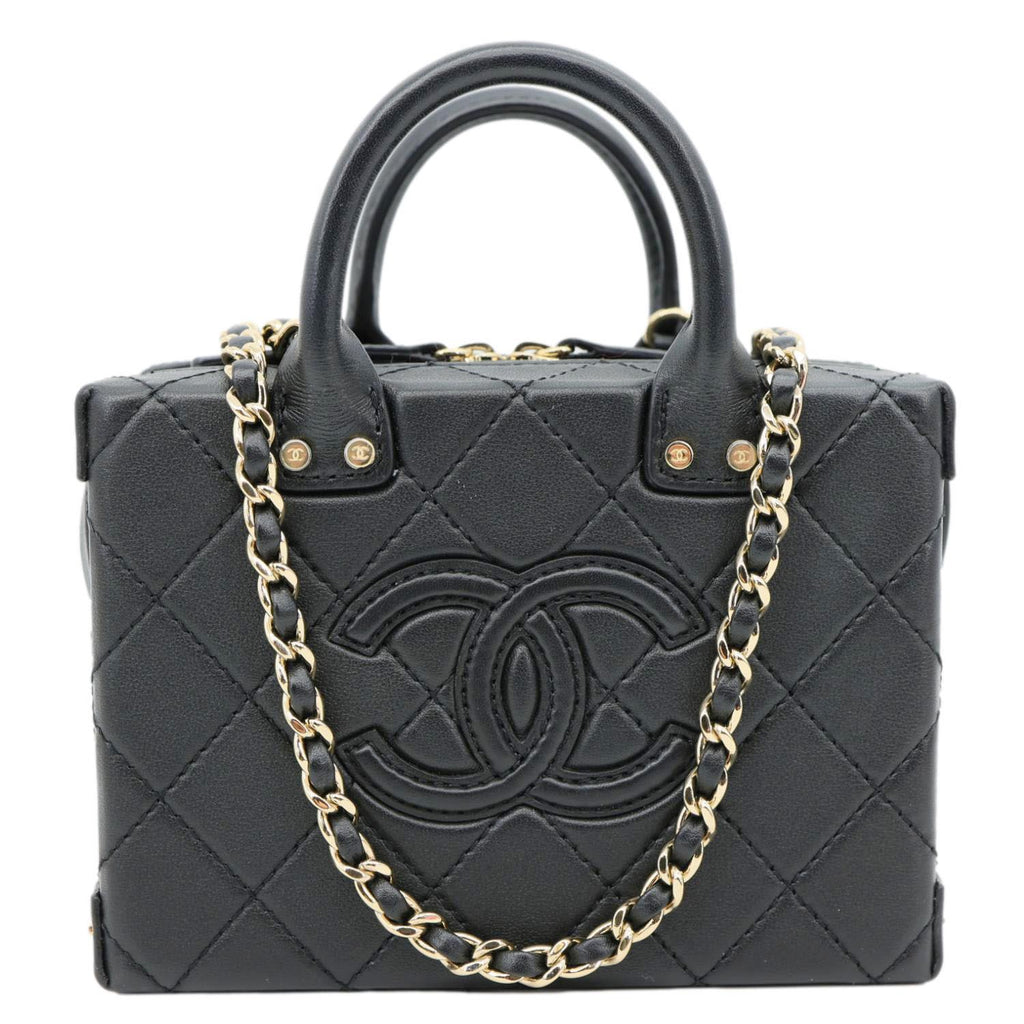 CHANEL Studded Square Quilted Leather Vanity Case Black
