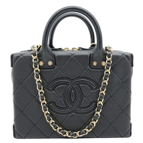 CHANEL Studded Square Quilted Leather Vanity Case Black