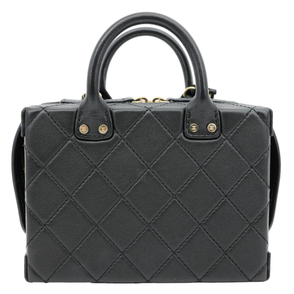 CHANEL Studded Square Quilted Leather Vanity Case Black