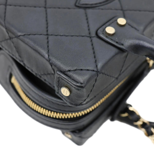 CHANEL Studded Square Quilted Leather Vanity Case Black