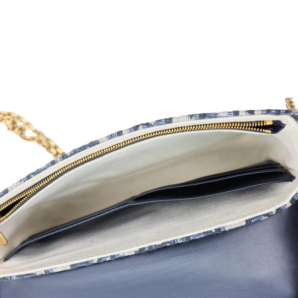 CHRISTIAN DIOR Saddle Medium Oblique Canvas Chain Pouch Navy Blue
