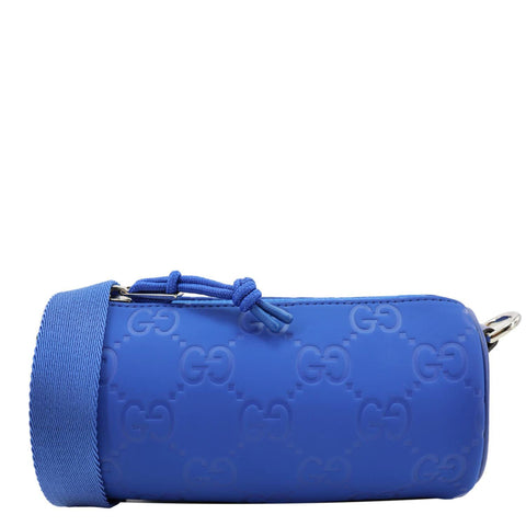 GUCCI Edge Cylinder Mini GG Matte Rubber Fabric Shoulder Bag Blue 834248
