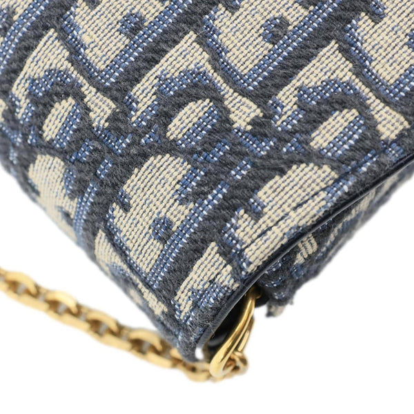 CHRISTIAN DIOR Saddle Medium Oblique Canvas Chain Pouch Navy Blue