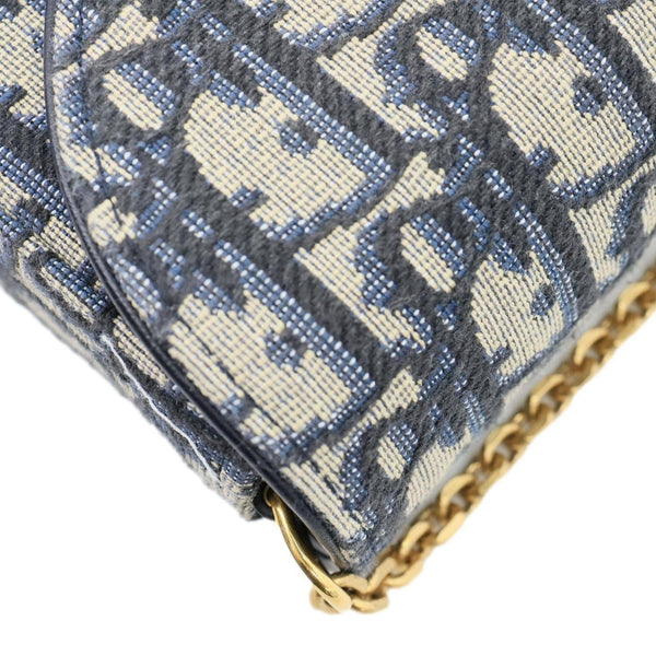 CHRISTIAN DIOR Saddle Medium Oblique Canvas Chain Pouch Navy Blue