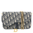 CHRISTIAN DIOR Saddle Medium Oblique Canvas Chain Pouch Navy Blue